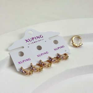 گوشواره حلقه ای نگین رنگی ژوپینگ