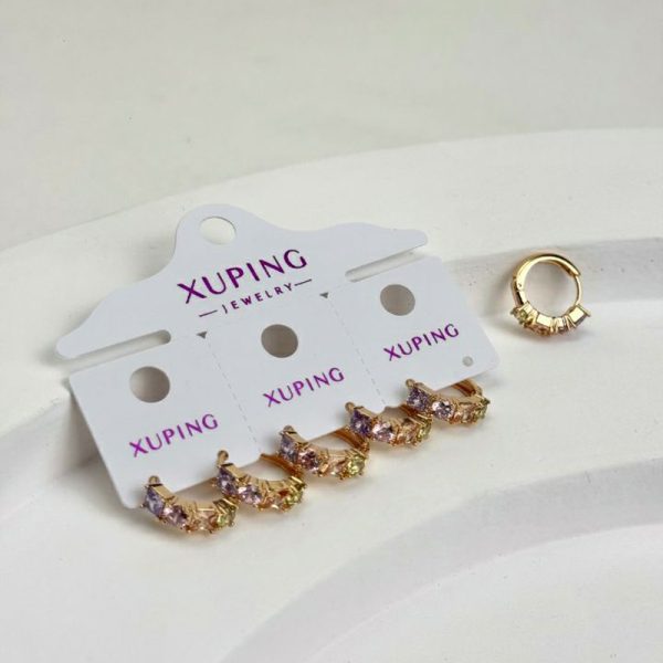 گوشواره حلقه ای نگین رنگی ژوپینگ