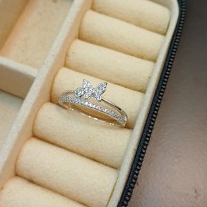 انگشتر پروانه نقره ای نگین دار ژوپینگ